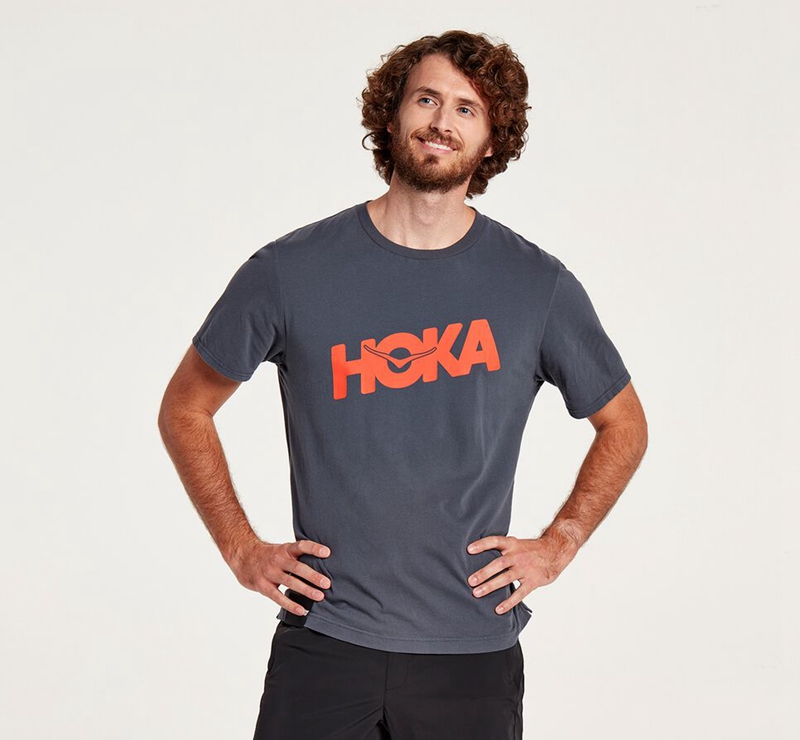 Hoka Brand Tee Men's Running Tops Deep Grey | 05913-CNZO