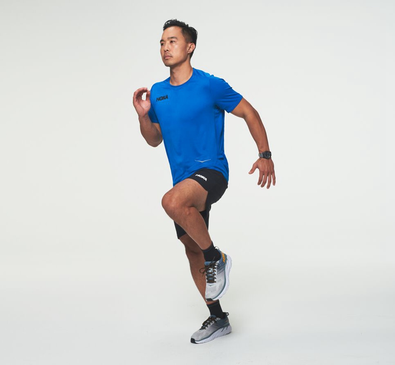 Hoka Performance Short Sleeve Men's Running Tops Blue | 10328-KFDH