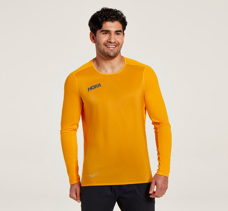 Hoka Slim Fit Men's Running Tops Yellow | 71890-PQBF