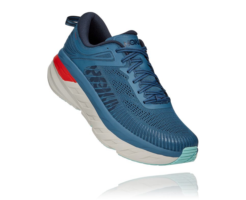 Hoka Bondi 7 Men\'s Road Running Shoes Blue | 59184-CNQZ