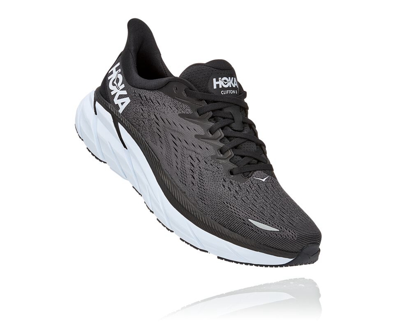 Hoka Clifton 8 Men\'s Road Running Shoes Black | 13542-BSNT