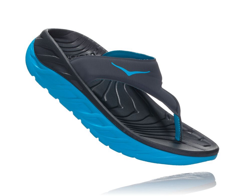 Hoka ORA Recovery Women\'s Flip Flops Black / Blue | 05943-TEHD