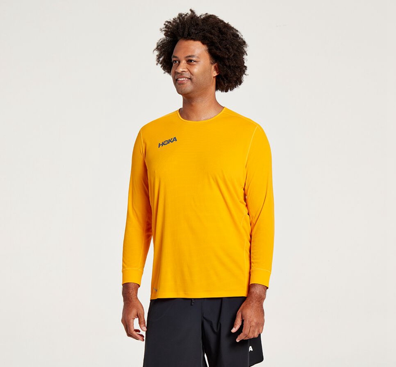 Hoka Performance 3/4 Sleeve Men\'s Running Tops Yellow | 91875-ZAWB