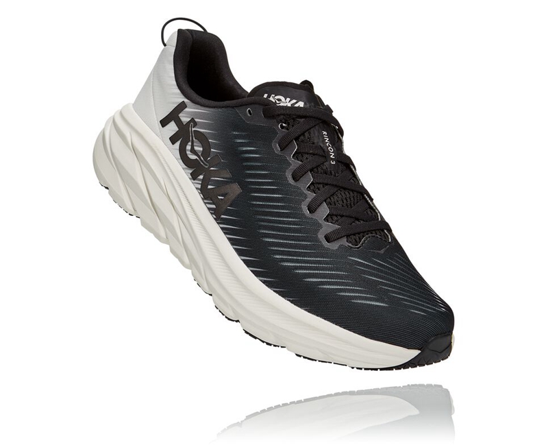 Hoka Rincon 3 Men\'s Road Running Shoes Black / White | 67852-MCWX