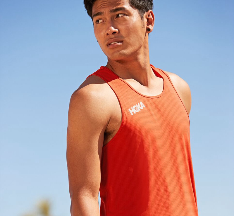 Hoka Singlet Men's Running Tops Rose | 57932-XPLC